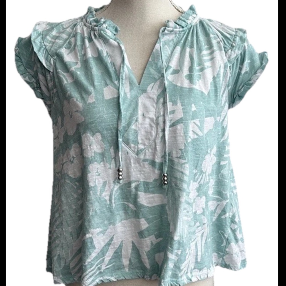 NWOT Wonderly Floral Bluish Green & White Women's Top Size PS
